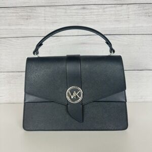 Michael Kors Greenwich Medium‎ Black Saffiano Leather Satchel Purse Handbag ONLY